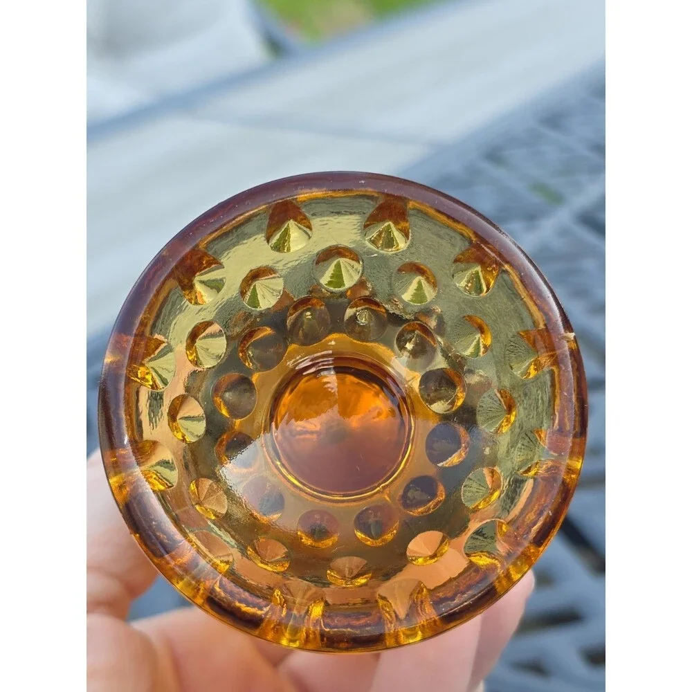 Fenton Amber Hobnail Swung Bud Vase Stretch Vintage 8.75” MCM Footed EUC